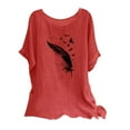 thumbnail image 1 of Nrmvnmi Summer Saving 2024 Women's Cotton Linen Button Short Sleeve Shirts Summer Loose Crew Neck Casual Boho Top Vintage Embroidered Blouse Tops, 1 of 5
