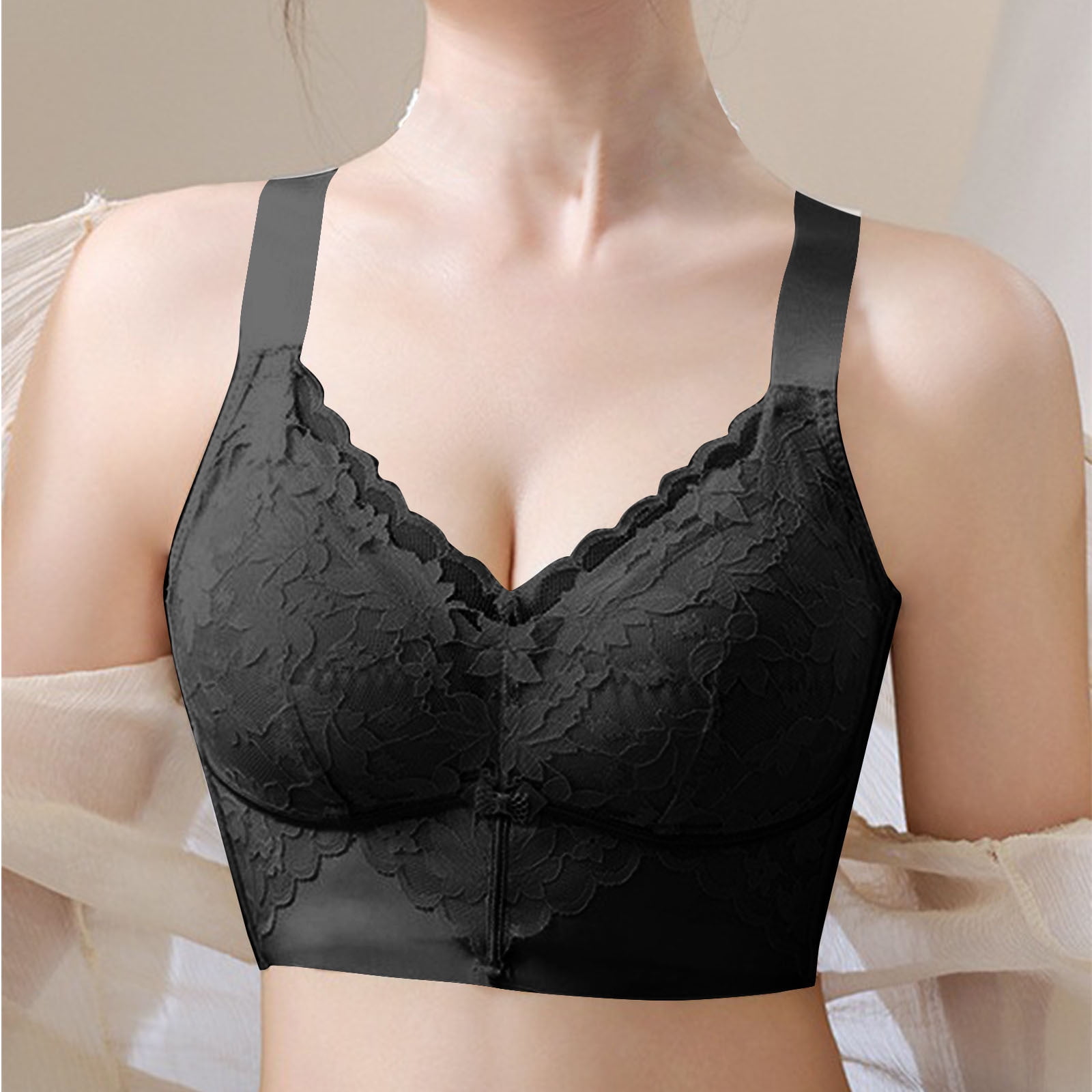 Summer Saving 2024 Women's Front Cross Adjustable Side Buckle Wireless Lace Seamless Sports Yoga Push-up Bra
