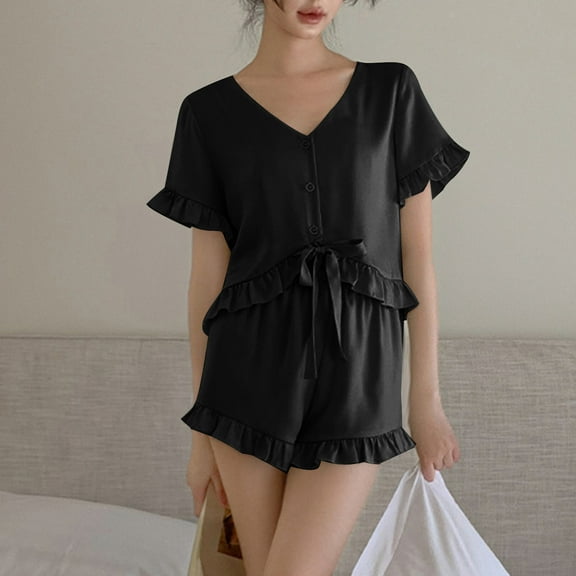 Nrmvnmi Summer Saving 2024 Womens Button Down Pajamas Set Short Sleeve Sleepwear Bride Soft Pj Lounge Sets For Womens Gifts