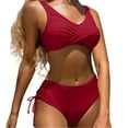 thumbnail image 1 of Nrmvnmi Summer Saving 2024 Womens High Waisted Bikini Sets Color Block Fit Control Swimsuits Drawstring Two Piece Bathing Suit 2024 For Womens Gifts, 1 of 7