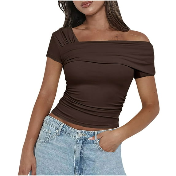 Nrmvnmi Summer Saving 2024 Womens Summer Black Cold Off Shoulder Tops 2024 Sexy Casual Cute Short Sleeve Loose Fit T Shirts Blouse for Women Gifts