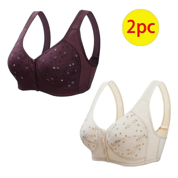 Nrmvnmi Summer Saving 2PC Daisy Bras for Older Women, 2024 Breathable Front Close Button Cotton Bras, Full Support Wide Back No Underwire Bra For Moms Gifts