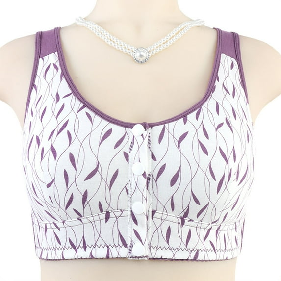Nrmvnmi Summer Saving Bras for Older Women, 2024 Breathable Front Close Button Cotton Bras, Full Support Wide Back No Underwire Bra For Moms Gifts