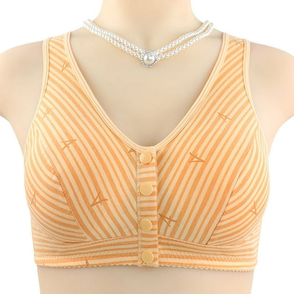 Nrmvnmi Summer Saving Older Women Front Button Bra Front Closure Everyday Sports Bras Stripe Print Comfortable Convenient Cotton Bras for Older Women No Wire For Moms Gifts