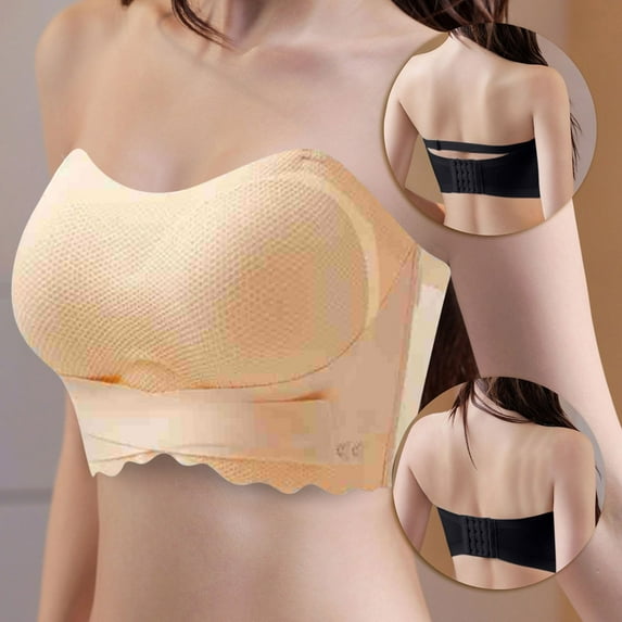 Nrmvnmi Summer Saving Women Sexy Strapless Steel Ring Front Buckle No Marks Off The Shoulder Strap Detachable Shoulder Strap Slip Large Size Beautiful Back Bra Sports Underwear For Moms Gifts