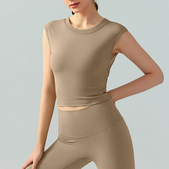 Nrmvnmi Summer Saving Women Spring/Summer Yoga Short Sleeved Fixed Chest Cushion Sexy Backless Short Sports T-shirt Waist Tight Fitness Tank Top Sports Bra For Moms Gifts