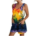 thumbnail image 1 of Nrmvnmi Summer Short Rompers for Women 2024 Casual Loose Printed Sleeveless Tie Knot Strap Jumpsuits Wide Leg Overalls with Pockets Multicolor LMothers Day Gifts, 1 of 5
