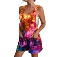 thumbnail image 1 of Nrmvnmi Summer Short Rompers for Women 2024 Casual Loose Printed Sleeveless Tie Knot Strap Jumpsuits Wide Leg Overalls with Pockets Multicolor SMothers Day Gifts, 1 of 5