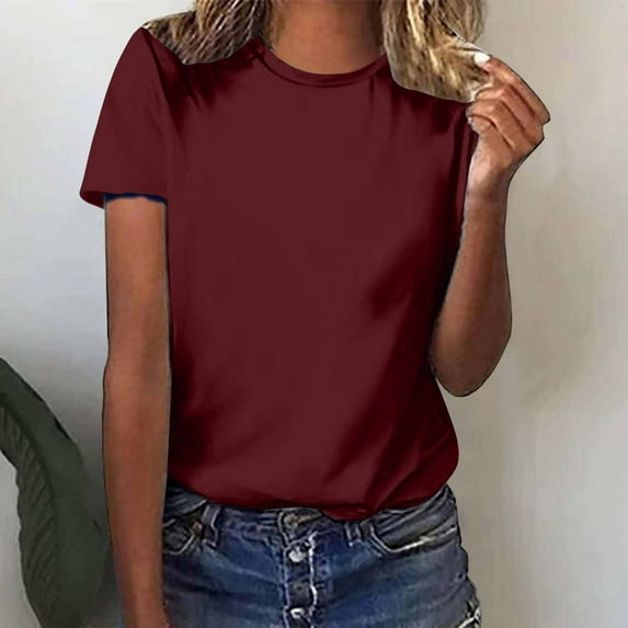 Nrmvnmi T Shirts Short Sleeve Crew Neck Tees for Women Fashion Tops Solid Color Trendy Lightweight Soft Casual Summer Outfits Clothes 2024 For Mothers day gifts