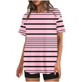 thumbnail image 1 of Nrmvnmi T Shirts Short Sleeve Striped Prints Round Neck Tees for Women Fashion Tops Trendy Lightweight Soft Casual Summer Outfits Clothes 2024, 1 of 4