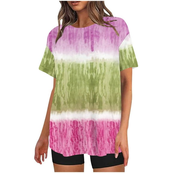 Nrmvnmi T Shirts Short Sleeve Tie Dye Prints Round Neck Tees for Women Fashion Tops Trendy Lightweight Soft Casual Summer Outfits Clothes 2024