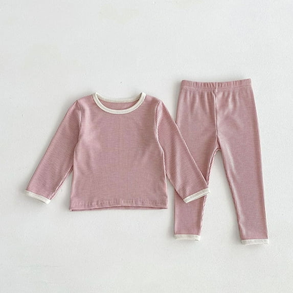 Nrmvnmi Toddle Girls Boys Fashion Long Sleeve Set Cute Crew Neck Long Sleeve Color Blocking Tops And Elastic Waisted Knee Length Pants Leisure And Comfortable Two piece set