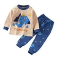 thumbnail image 1 of Nrmvnmi Toddler Baby Boy Fall Winter Cotton Sweatshirt Outfit Roar Print Long Sleeve Round Neck Pullover Top And Elastic Waist Long Cotton Pants Two Pieces Sets Winter Joggers Pants Set 1-6T, 1 of 3