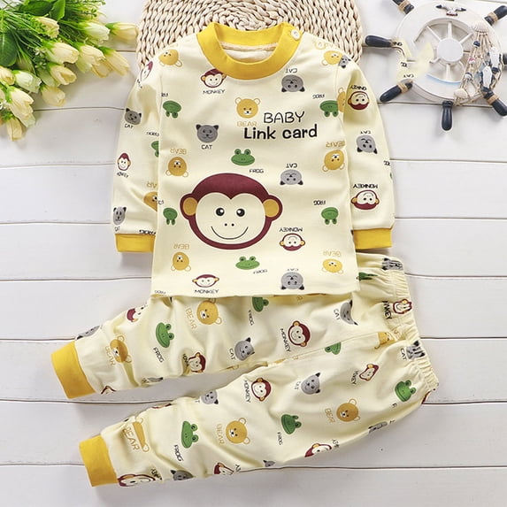 Nrmvnmi Toddler Baby Boy Girl Clothes Sleepwear T shirt Sets Cute Animal Print Crew Neck Long Sleeve Tops And Elastic Waisted Pants 2PCS Summer Autumn Baby Outfit Set Sweatsuit
