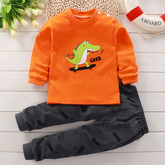 Nrmvnmi Toddler Baby Boy Girl Clothes Sleepwear T shirt Sets Cute Animal Print Crew Neck Long Sleeve Tops And Elastic Waisted Pants 2PCS Summer Autumn Baby Outfit Set Sweatsuit