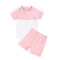 thumbnail image 1 of Nrmvnmi Toddler Baby Boys Girls Summer Clothes Set Short Sleeve Crewneck Patchwork T-Shirt & Elastic Waist Shorts 2Pcs Cotton Outfits Suit, 1 of 8