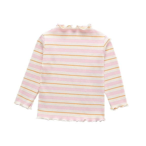 Nrmvnmi Toddler Baby Girls Long Sleeve Striped T Shirt Casual Lettuce Trim Ribbed Knit Pullover Blouse Top