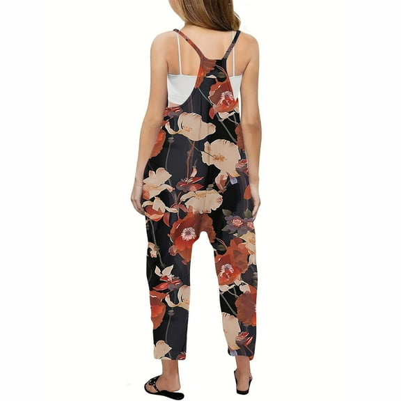 Nrmvnmi Toddler Baby Girls Rompers Beautiful Graphic Print Sleeveless Jumpsuit With Pockets Wide Leg Pants Tank Jumpsuit Kids Baby Clothes Cute Halter Jumpsuits For 5-14 Years