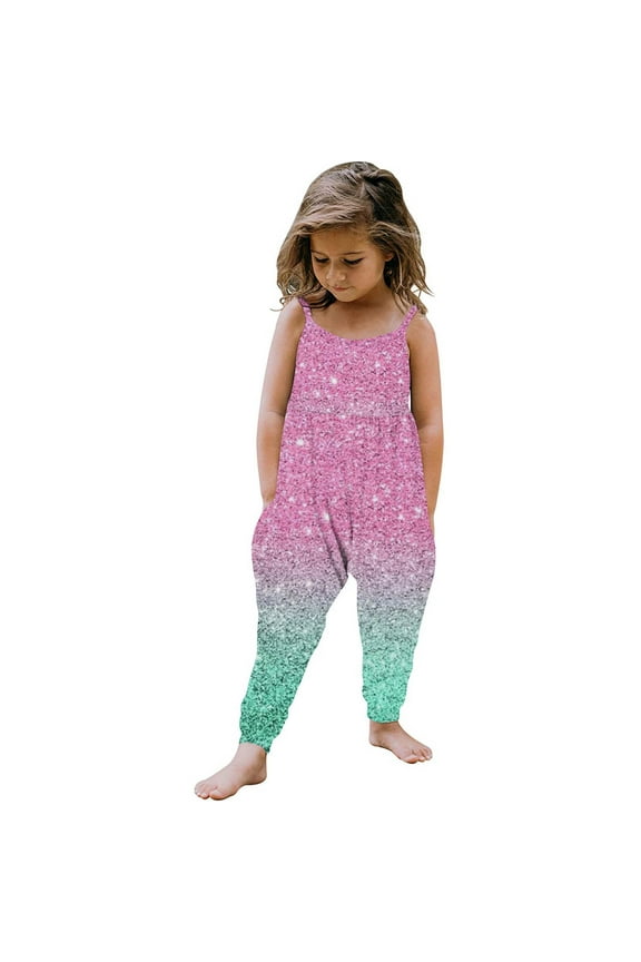 Toddler Baby Girls Sequins Print Strap Sleeveless Jumpsuit One Piece Romper With Pockets Summer Outfits Clothes