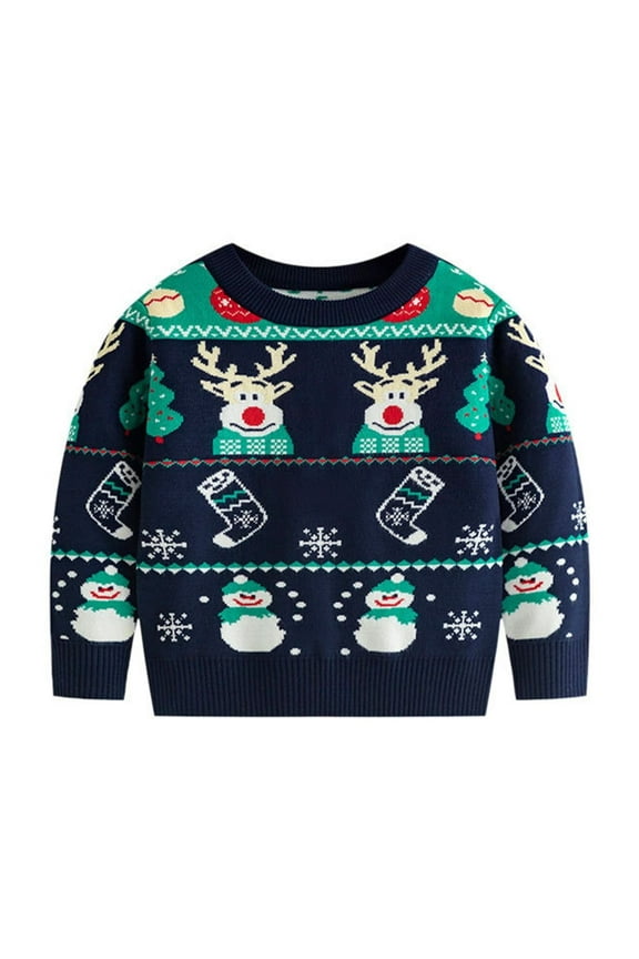 Toddler Boy Girl Christmas Sweater Pullover Reindeer Elk Snowman Sweatshirts Tops