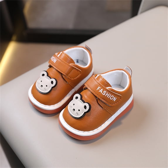 Nrmvnmi Toddler Boy Girl Sneakers Adjustable Cute Bear Embroidery Step Shoes Shoes With Removable Squeaker Fall And Winter Soft Sole Non Slip Padded Cotton Shoes Infant Baby Boys