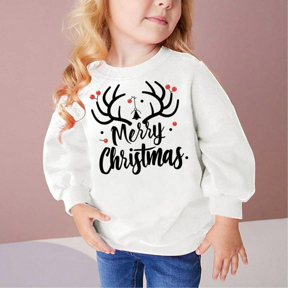 Nrmvnmi Toddler Boys Girls Christmas Sweatshirt Cute Graphic Print Pullover Tops Crew Neck Long Sleeve Holiday Fleece Lightweight Tops With Side Seam Loose Fit Trendy Sweatshirt