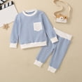 thumbnail image 1 of Nrmvnmi Toddler Boys Girls Fall Outfits Waffle Stripe Crew Neck Long Sleeve Sweatshirts And High Waisted Elastic Ankle Length Pants With Pocket Two Piece Set Fashion Leisure Sports Suit, 1 of 1