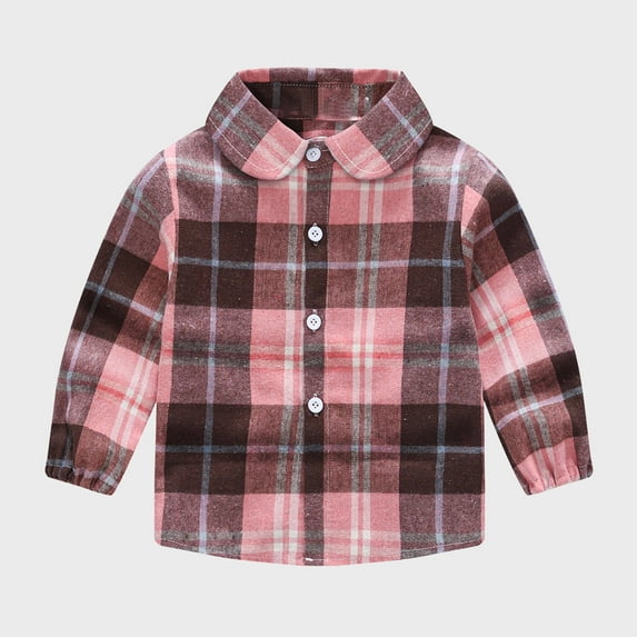 Nrmvnmi Toddler Boys Girls Fashion Plaid Shirt Turn Down Neck Long Sleeve Button Shirt Casual Shirts Size 18 Months-6 Years