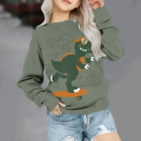 Nrmvnmi Toddler Boys Girls Fashion Pullover Sweatshirt Cute Dinosaur Print Crew Neck Long Sleeve Pullover Sweater Cute Leisure And Comfortable Fall Winter Clothes