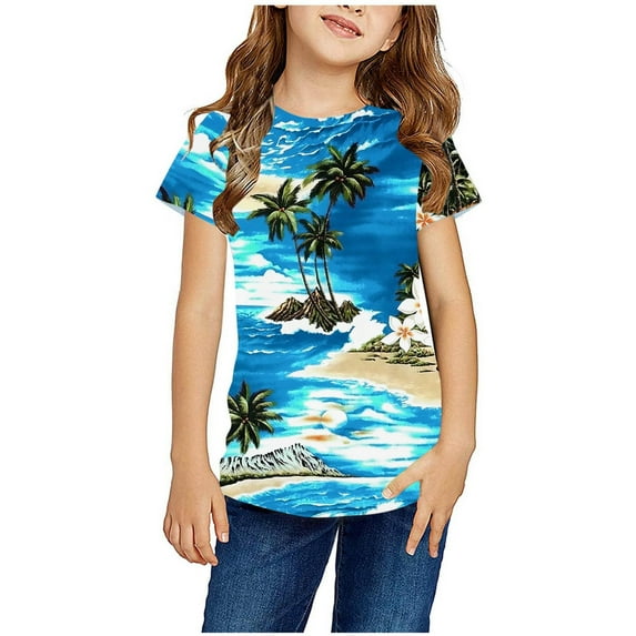 Nrmvnmi Toddler Boys Girls Hawaiian Shirt Kids Silod Color Short Sleeve Round Neck T Shirts Little Boy Beach Clothes Print Blouse Tops Multicolor-3-4 Years