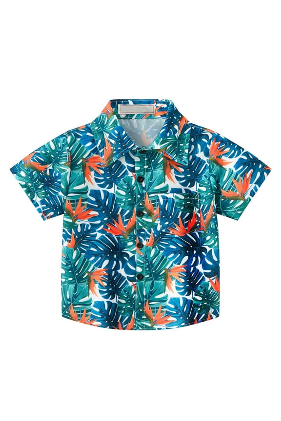 Toddler Boys Hawaiian Shirt Kids Short Sleeve Button Down T-Shirts Little Boy Beach Clothes Tropical Summer Tops For 6 Months-6 Years