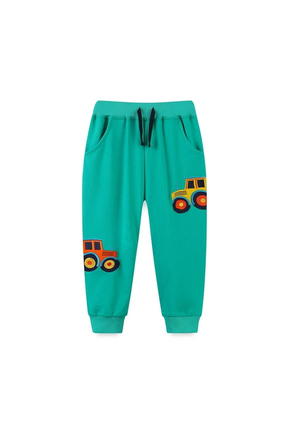 Toddler Boys Leggings Cute Cartoon Car Print Sports Pants High Waisted Elastic Pants With Pocket Drawstring Mosquito Resistant Ankle Cuffs Children's Embroidered Pants