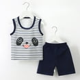 thumbnail image 1 of Nrmvnmi Toddler Boys Summer Casual Suit Sleeveless Round Neck Striped Tank Top + Elastic Waist Shorts 2 Pcs Cotton Set, 1 of 3