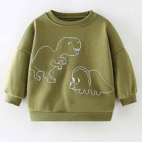 Nrmvnmi Toddler Boys Sweatshirts Kids Fall Cotton Long Sleeve Crewneck Casual Cute Dinosaur Graphic Print Pullover Loose Soft Outfit Shirt Holiday Blouse Trendy Warm Fall Shirt