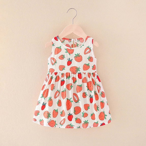 Nrmvnmi Toddler Girl Summer Dress Little Girl Graphic Print Sleeveless Round Neck Cotton A-Line Sundress Baby Birthday Beach Dresses