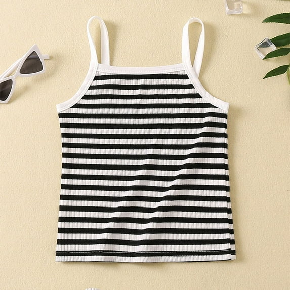 Nrmvnmi Toddler Girl's Solid Color Strip Crop Tops Cotton Sleeveless Halter Tops Gray-5Y