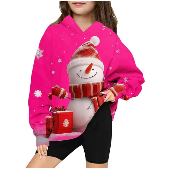 Nrmvnmi Toddler Girls Boys Hoodie Christmas Sweatshirt Graphic Prints Pullover Tops Crew Neck Long Sleeve Holiday Fleece Lightweight Tops Loose Fit Trendy Warm Sweatshirt With Pockets