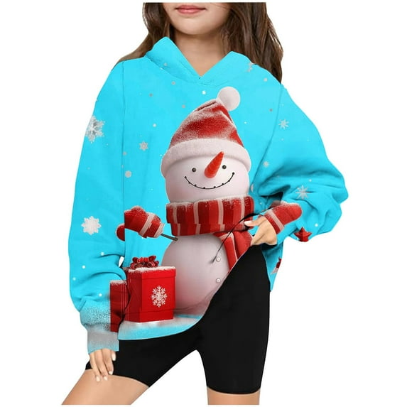 Nrmvnmi Toddler Girls Boys Hoodie Christmas Sweatshirt Graphic Prints Pullover Tops Crew Neck Long Sleeve Holiday Fleece Lightweight Tops Loose Fit Trendy Warm Sweatshirt With Pockets