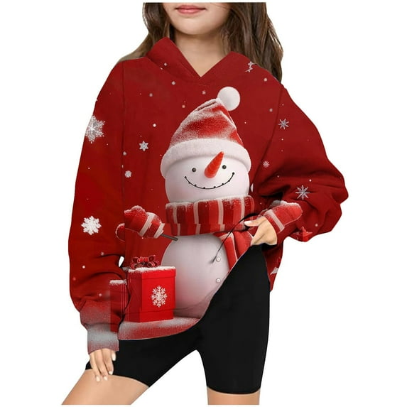 Nrmvnmi Toddler Girls Boys Hoodie Christmas Sweatshirt Graphic Prints Pullover Tops Crew Neck Long Sleeve Holiday Fleece Lightweight Tops Loose Fit Trendy Warm Sweatshirt With Pockets