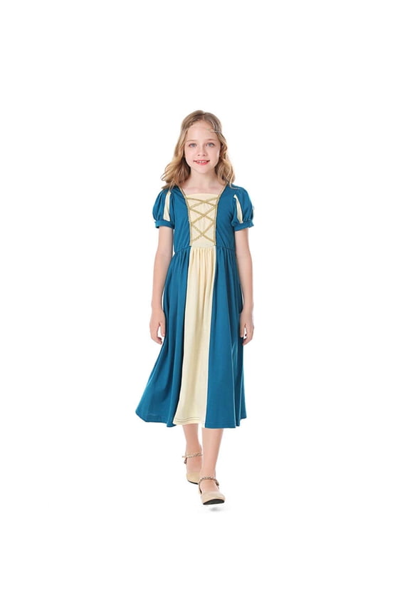 Toddler Girls Elegant Princess Dress Short Sleeved Color Blocked Dress Makeup Ball Dress Loose And Comfortable Clothing For Halloween Birthday Party Everyday Outfit Play Wear