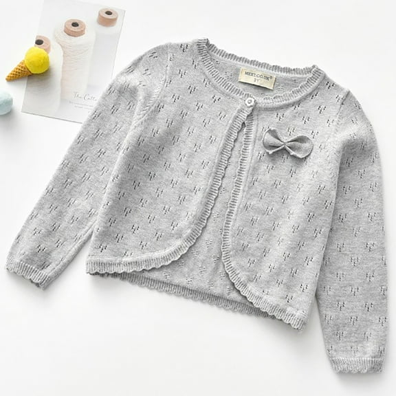 Nrmvnmi Toddler Girls Knit Thin Jacket Bow Round Neck Long Sleeved Sweet Solid Color Loose Button Jacket Laced Cardigan Jacket Spring And Autumn Fashion Versatile Cardigan Sweater