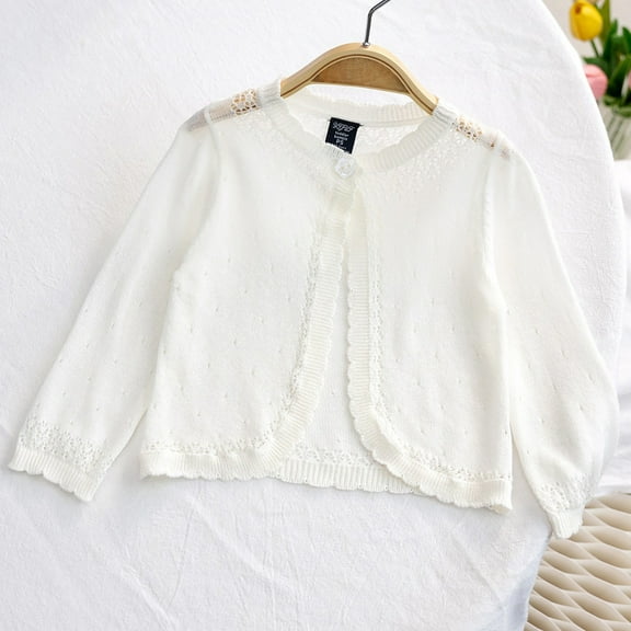Nrmvnmi Toddler Girls Knit Thin Jacket Round Neck Long Sleeved Sweet Solid Color Loose Button Jacket Laced Cardigan Jacket Spring And Autumn Fashion Versatile Cardigan Sweater