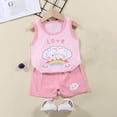 thumbnail image 1 of Nrmvnmi Toddler Girls Pink Summer Casual Suit Cute Graphic Print Sleeveless Round Neck Tank Top + Elastic Waist Shorts 2 Pcs Cotton Set For 6 Months-6 Years, 1 of 3