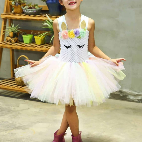 Nrmvnmi Toddler Girls Sequin Unicorn Dress Birthday Decorations Halloween Christmas Party Outfit Princess Tutu Dress For 2-10 Years