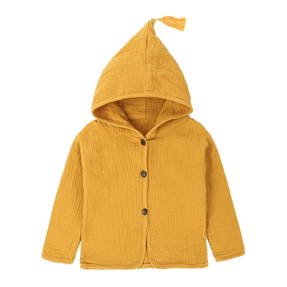 Nrmvnmi Toddler Infant Baby Kids Girls Boys Solid Color Botton-down Hoody Shirt Cotton Warm Hooded Jacket Outwear