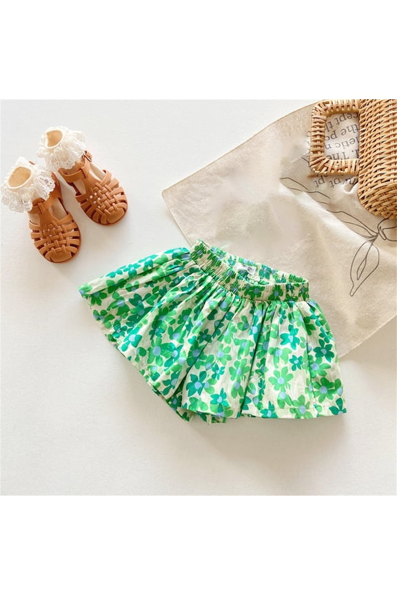 Toddler Kids Baby Girls Summer Skirts Fashion Cute Sweet Flower Print Elastic Waist Skirt Shorts Casual Skirts For 2-8 Years