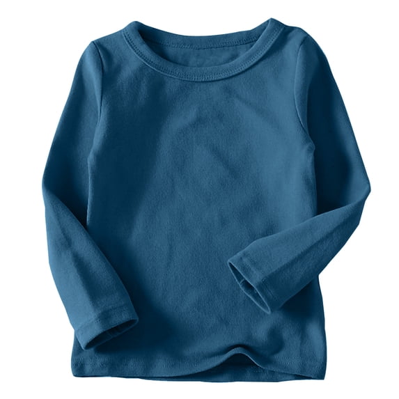 Nrmvnmi Toddler Kids Boys Girls Shirts Fashion Solid Color Round Neck Long Sleeve Cotton Top Comfortable T-Shirt Tops