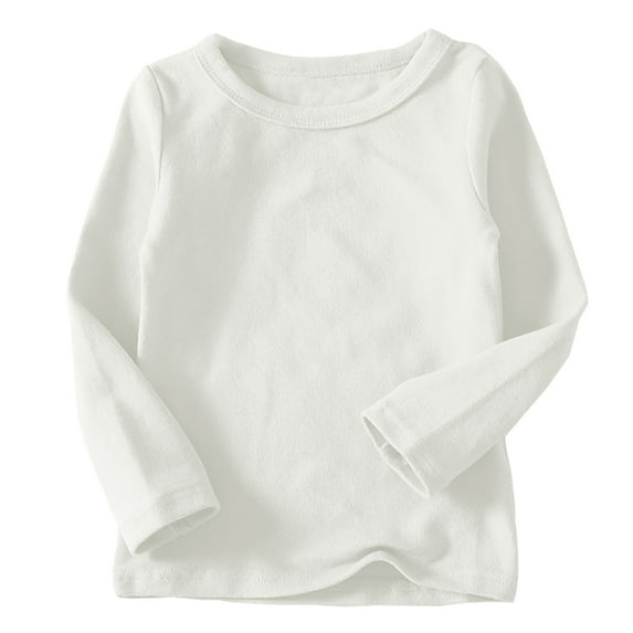 Nrmvnmi Toddler Kids Boys Girls Shirts Fashion Solid Color Round Neck Long Sleeve Cotton Top Comfortable T-Shirt Tops