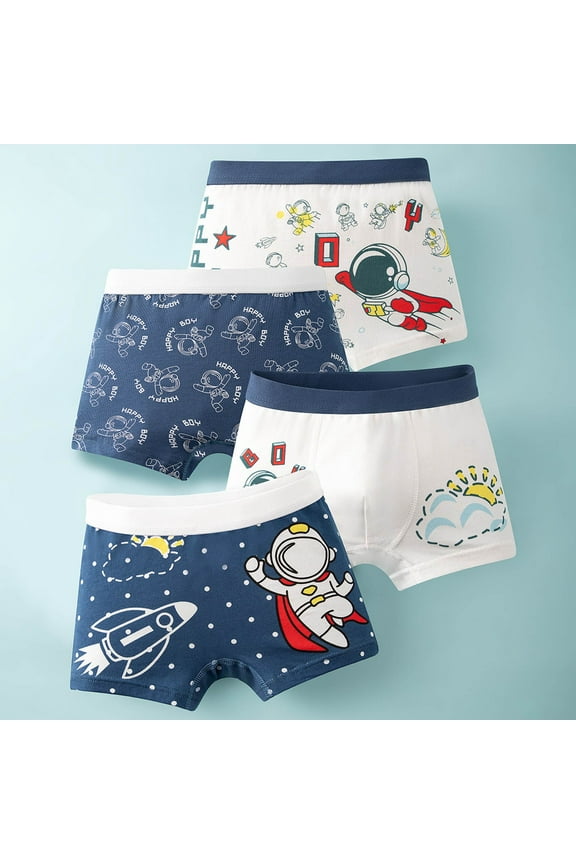 Toddler Little Boys Underwear Boxer Briefs Soft Cotton Boxer Briefs Boys' Elastic Waist Shorts Cute Griphic Prints Underwear Comfortable Flat Leg Pants 4-Pack (3-9Years)