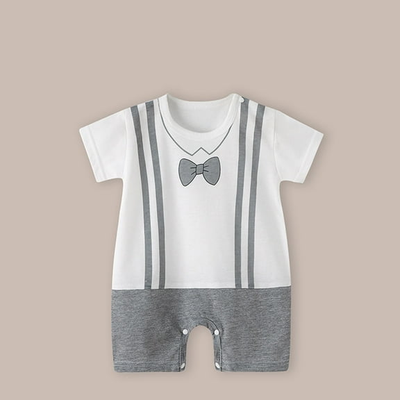 Nrmvnmi Toddler Rompers Summer Gentleman Baby Boy Sling Romper Handsome Baby Jumpsuit Clothing Jumpsuit Outfits Clothes Gray-12-18 Months